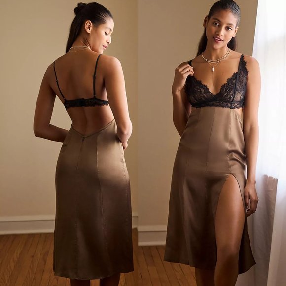 By Anthropologie Lace-Top Satin Chemise size 14 new with tag nwt - Picture 1 of 8